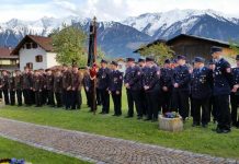 Floriani 2016 – Ehrungen und Kennenlernbesuch der FF Murnau Florianifeier 2016 – Zu Besuch war die Freiwillige Feuerwehr aus Murnau, Foto: Freiwillige Feuerwehr Mieming