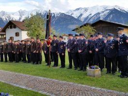 Floriani 2016 – Ehrungen und Kennenlernbesuch der FF Murnau Florianifeier 2016 – Zu Besuch war die Freiwillige Feuerwehr aus Murnau, Foto: Freiwillige Feuerwehr Mieming