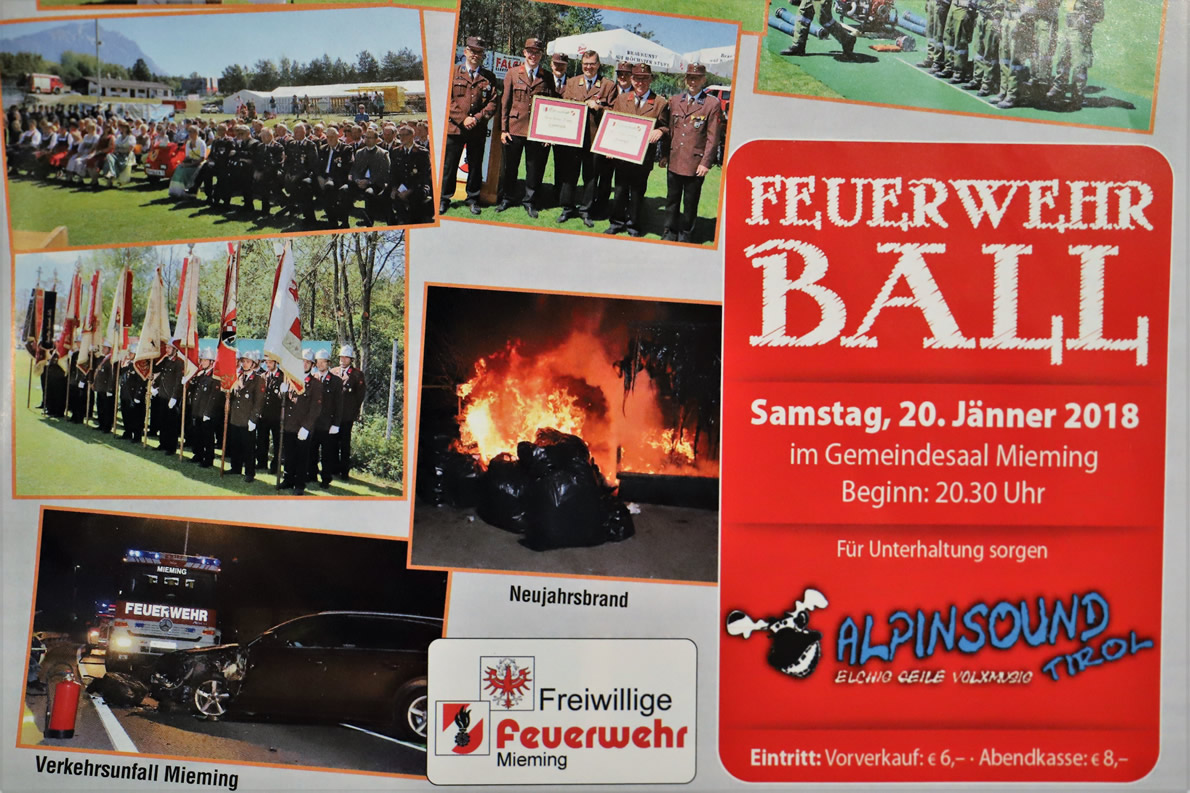 Feuerwehrball 2018 im Gemeindesaal – Mit „Alpinsound Tirol“, Foto: Mieming.online